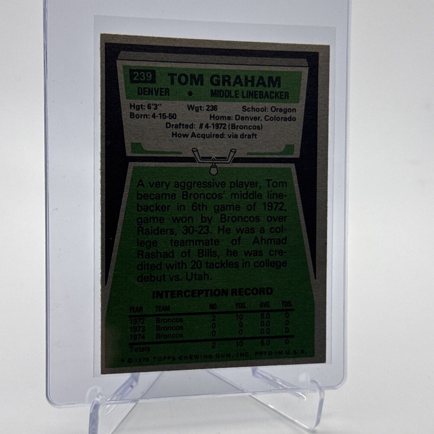 1975 Topps Tom Graham Football Card #239 NM Quality #5 FREE SHIPPING