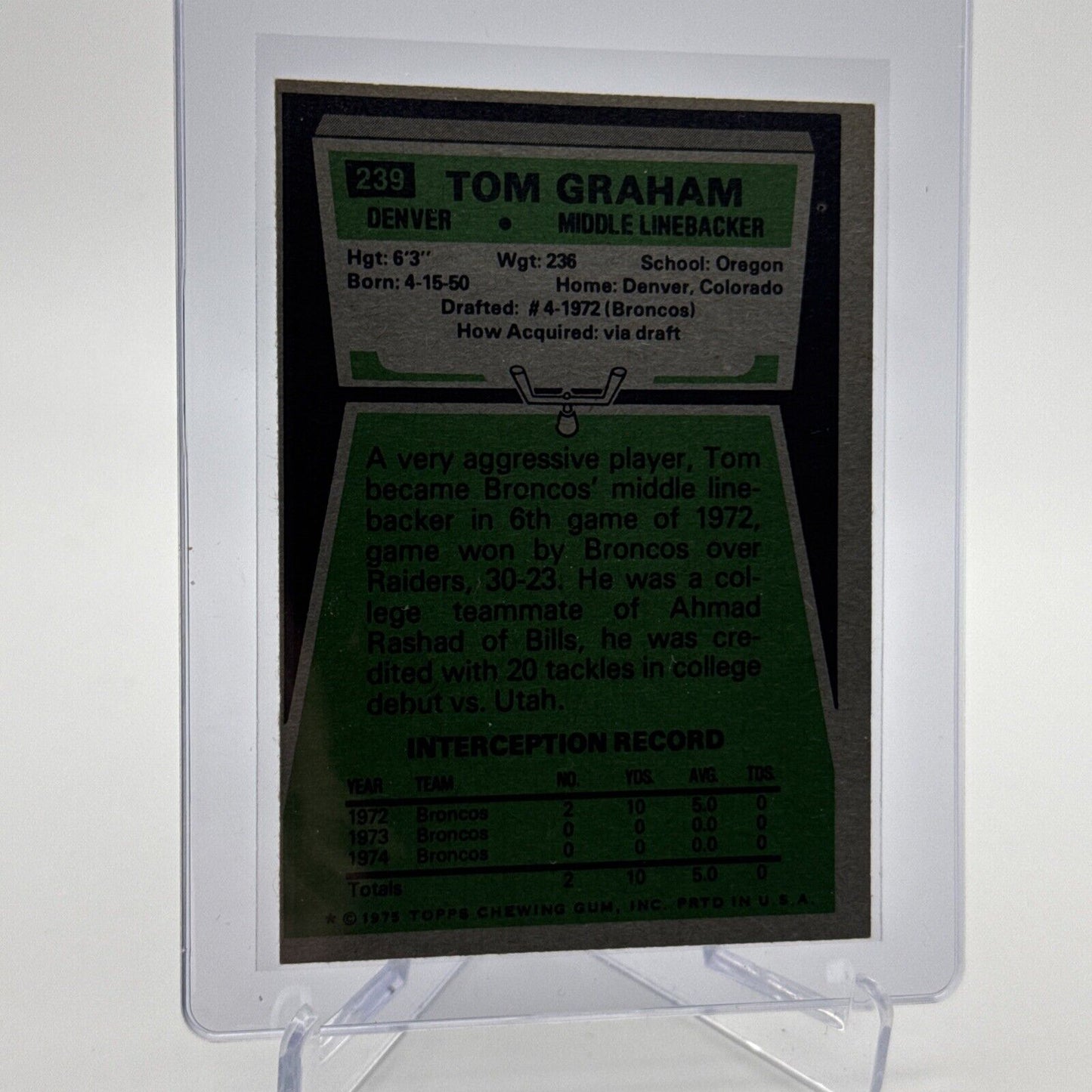 1975 Topps Tom Graham Football Card #239 NM Quality #6 FREE SHIPPING
