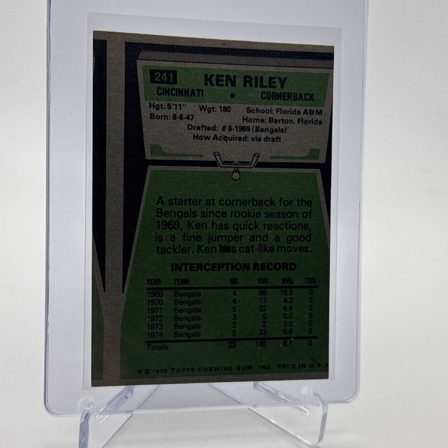 1975 Topps Ken Riley Football Card #241 NM Quality #3 FREE SHIPPING