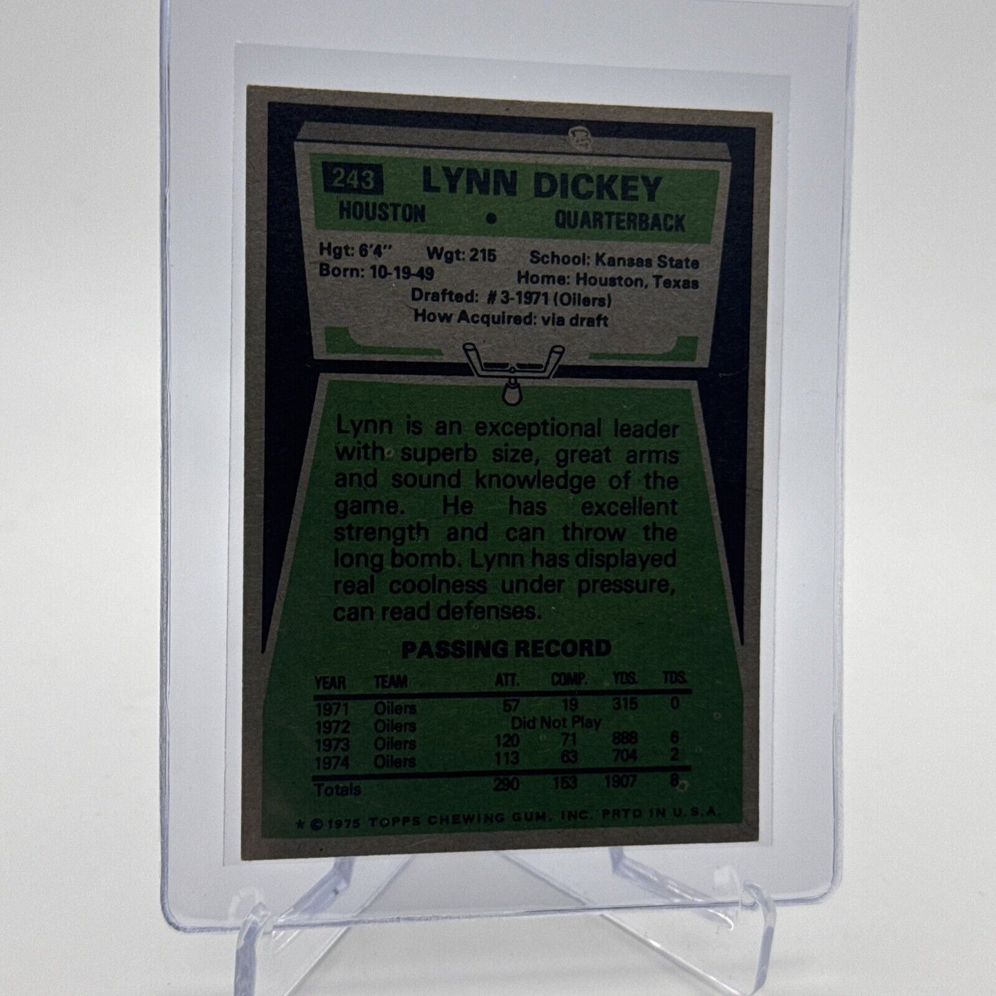 1975 Topps Lynn Dickey Football Card #243 NM Quality #2 FREE SHIPPING