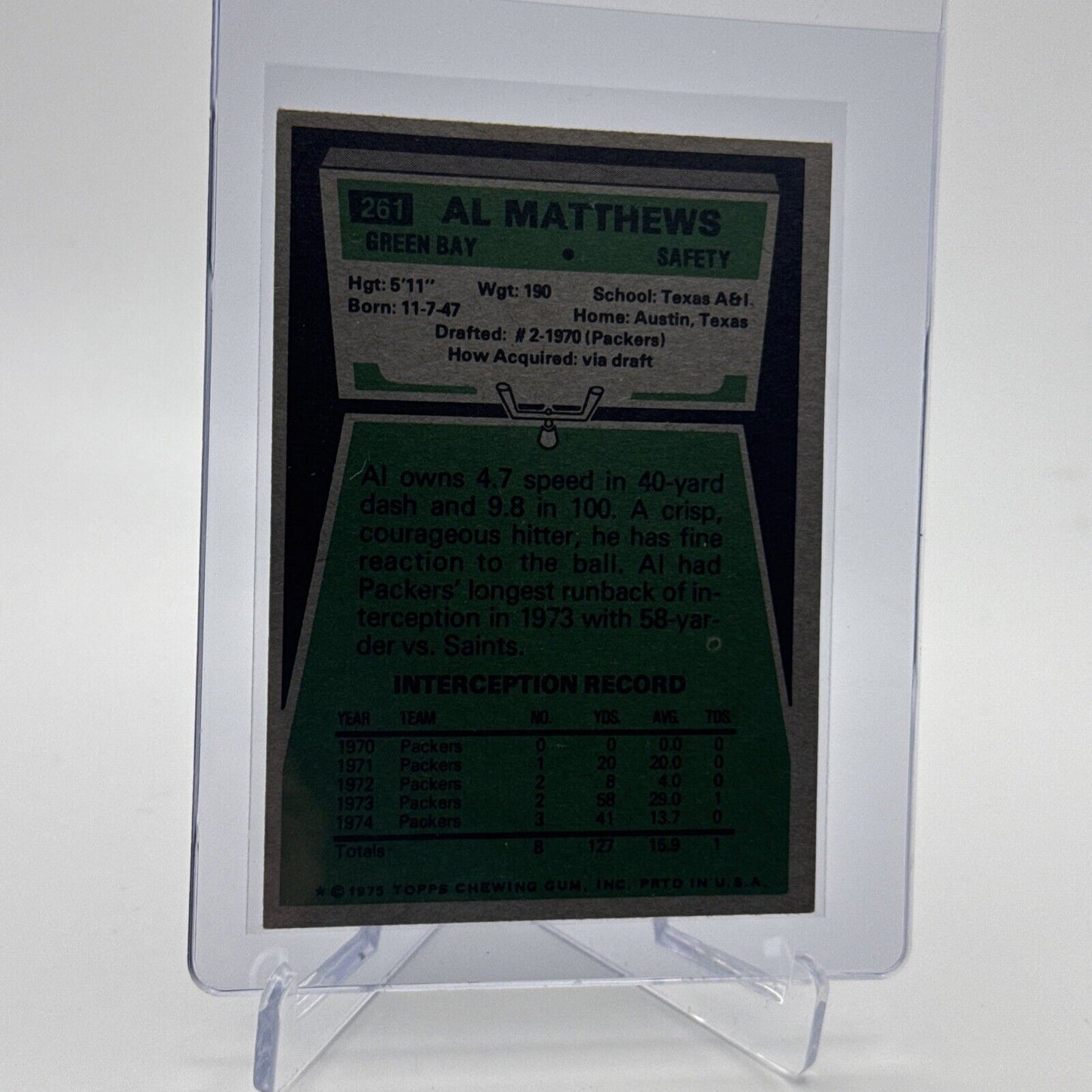1975 Topps Al Matthews Football Card #261 NM Quality FREE SHIPPING