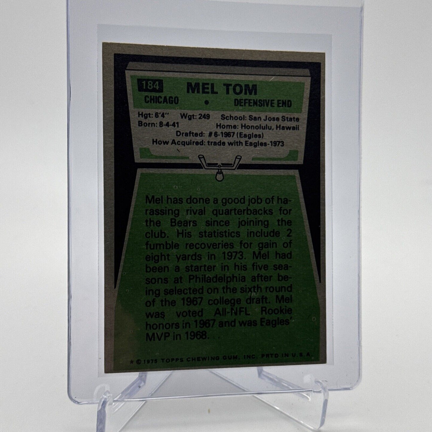 1975 Topps Mel Tom Football Card #184 NM Quality #7 FREE SHIPPING