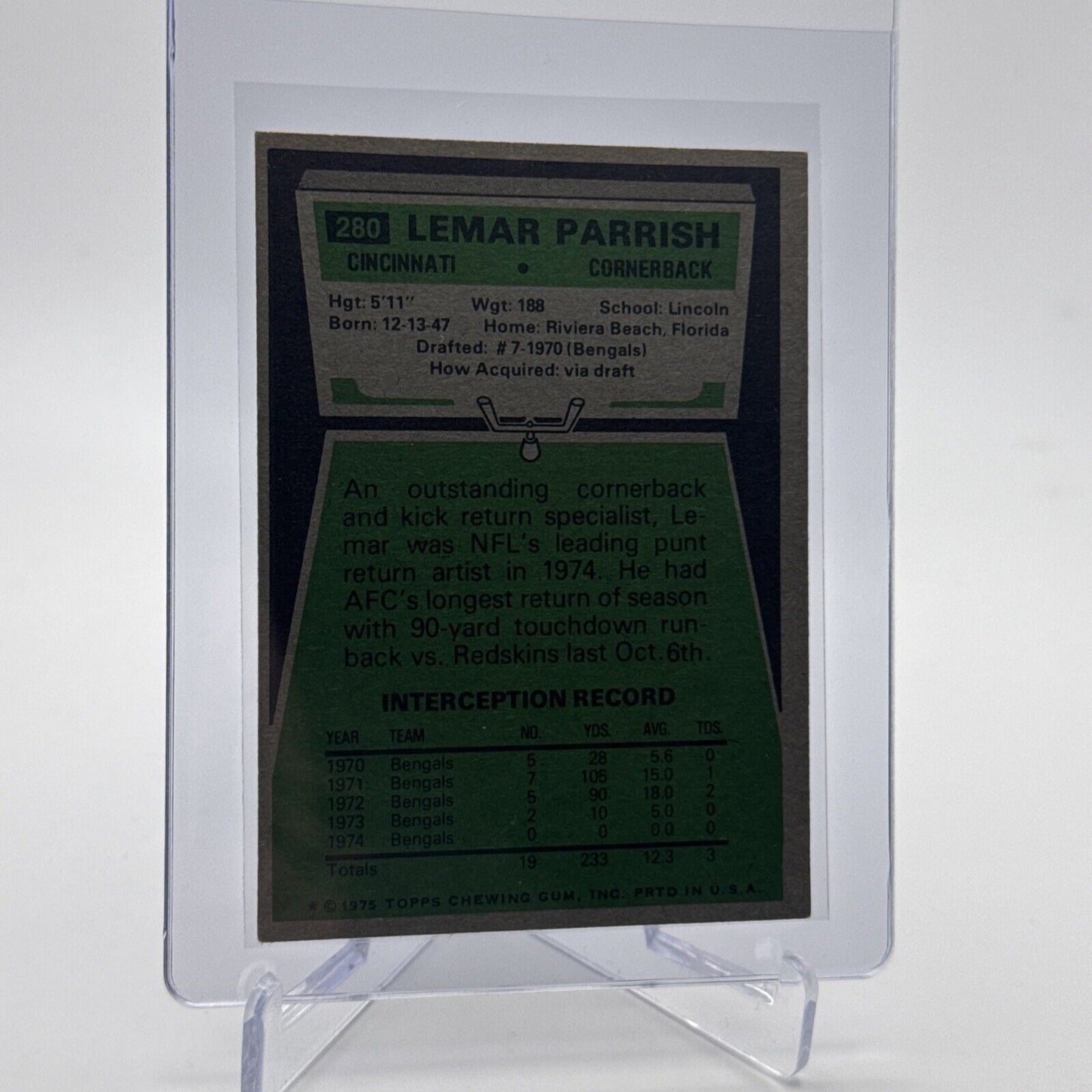 1975 Topps Lemar Parrish Football Card #280 NM Quality #2 FREE SHIPPING