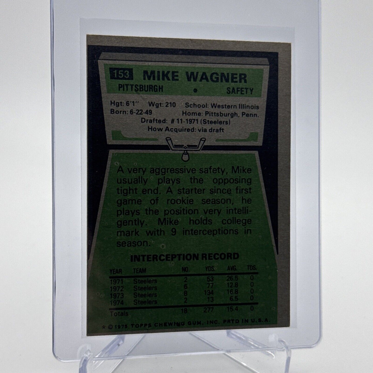 1975 Topps Mike Wagner Football Card #153 NM Quality #4 FREE SHIPPING