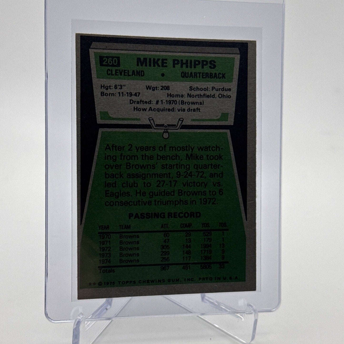 1975 Topps Mike Phipps Football Card #260 NM Quality #3 FREE SHIPPING