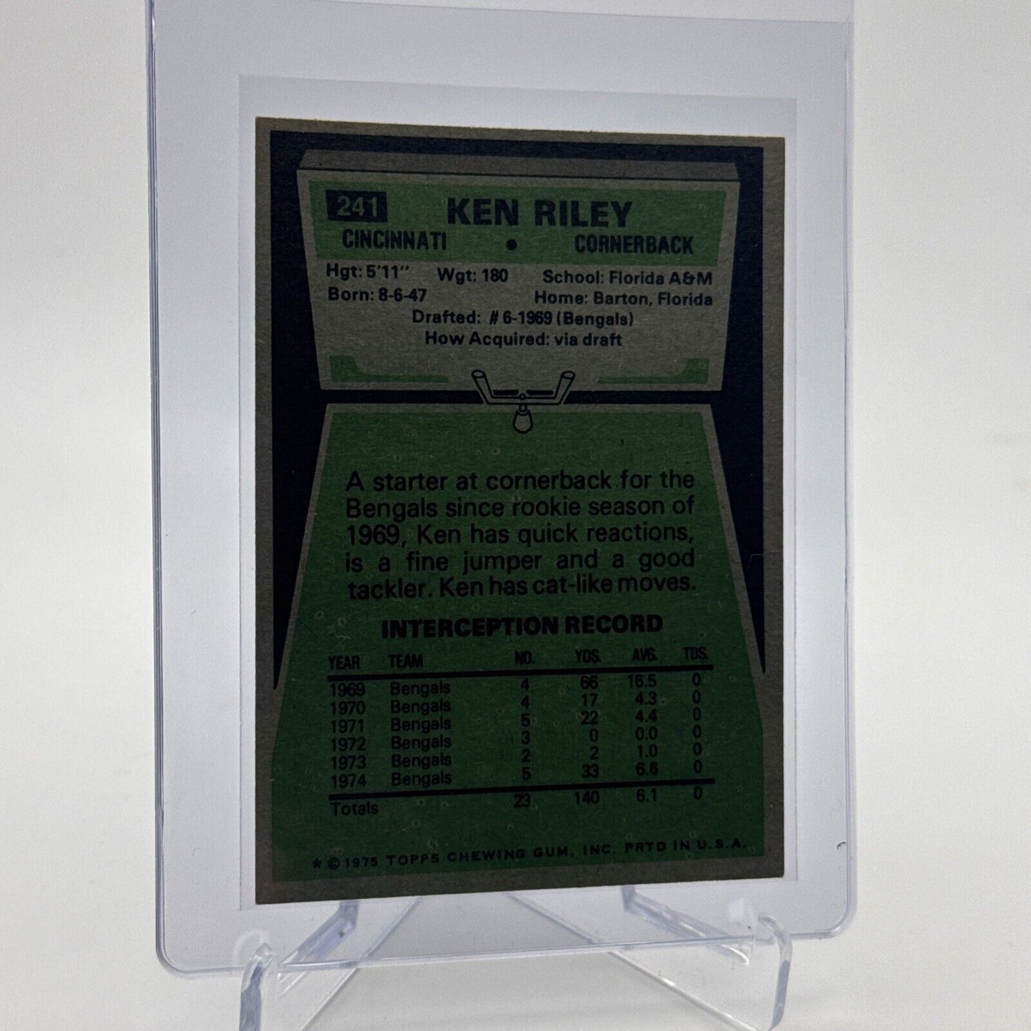 1975 Topps Ken Riley Football Card #241 NM Quality #2 FREE SHIPPING