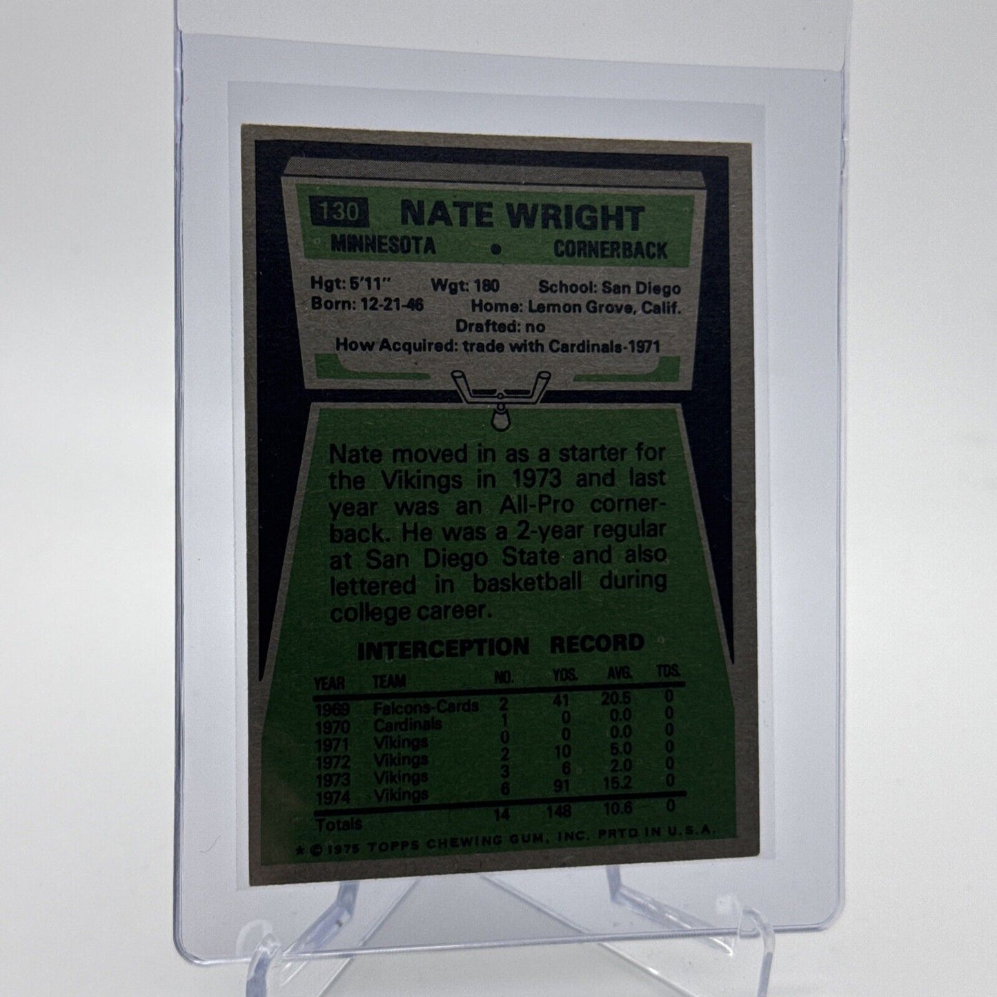 1975 Topps Nate Wright Rookie Football Card #130 NM Quality #4 FREE SHIPPING