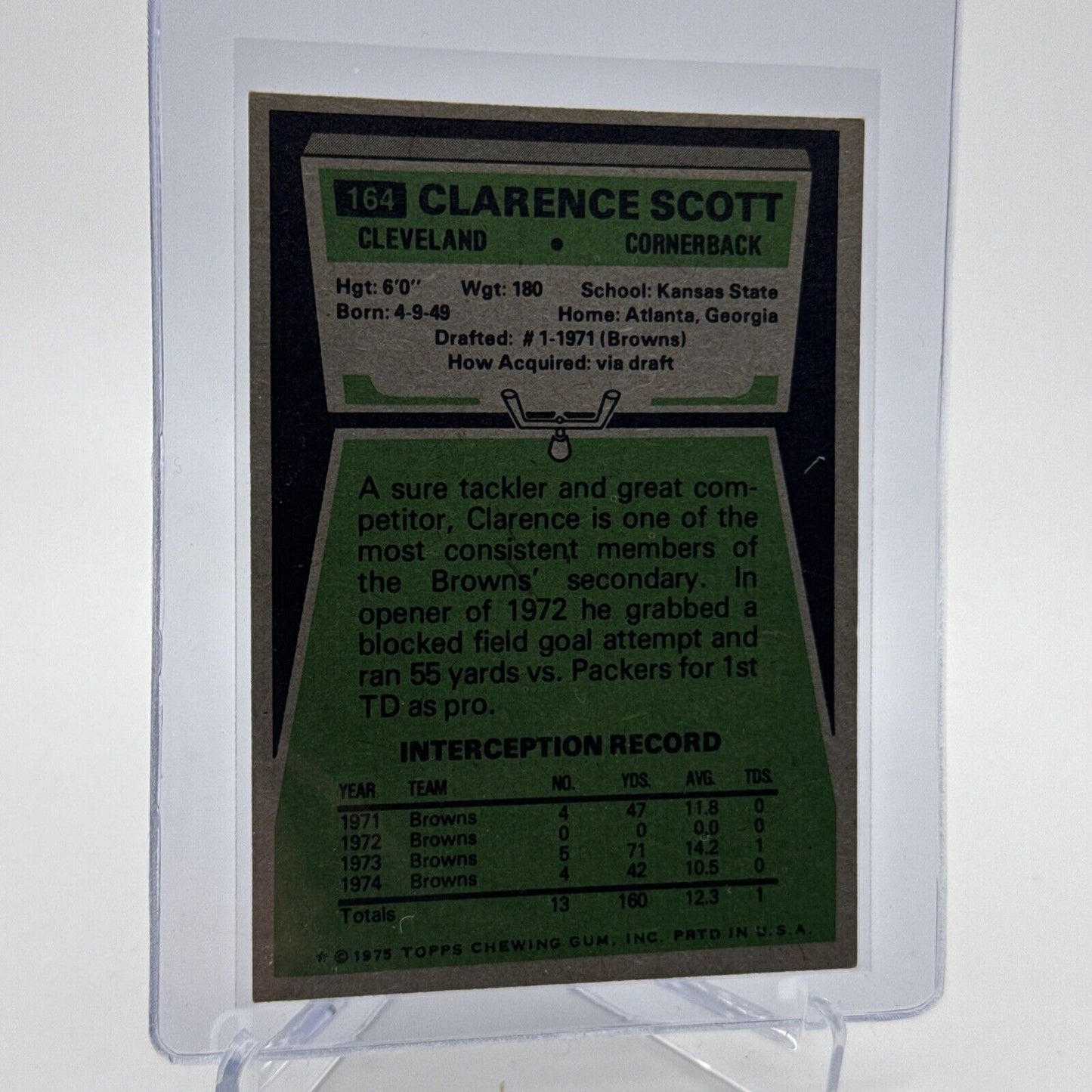 1975 Topps Clarence Scott Football Card #164 NM Quality #6 FREE SHIPPING