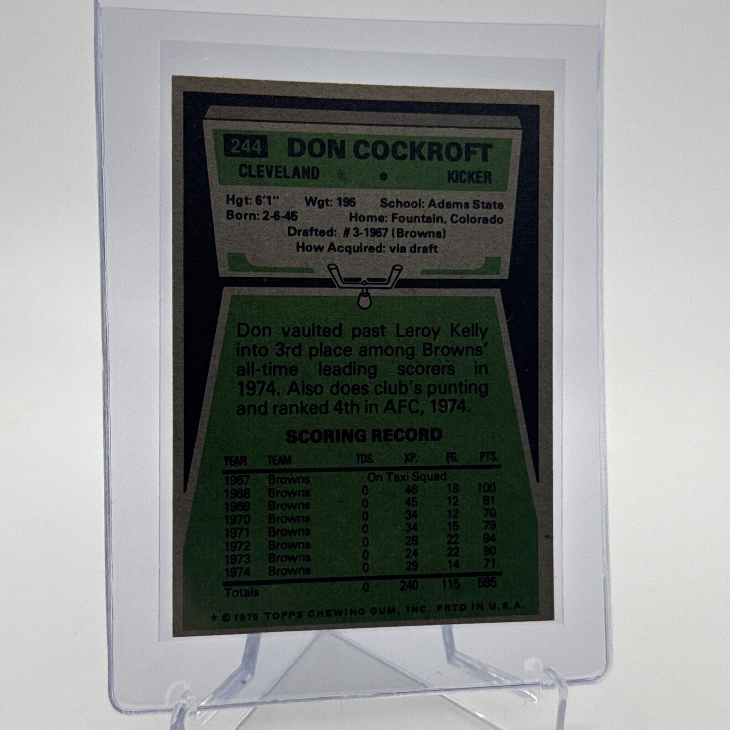 1975 Topps Don Cockroft Football Card #244 NM Quality #2 FREE SHIPPING
