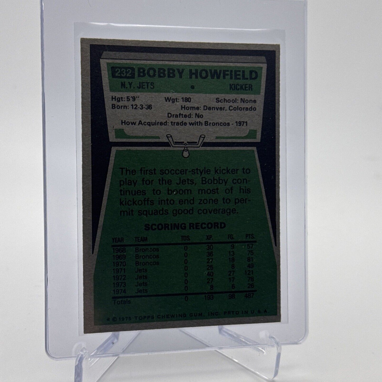 1975 Topps Bobby Howfield Football Card #232 NM Quality #2 FREE SHIPPING
