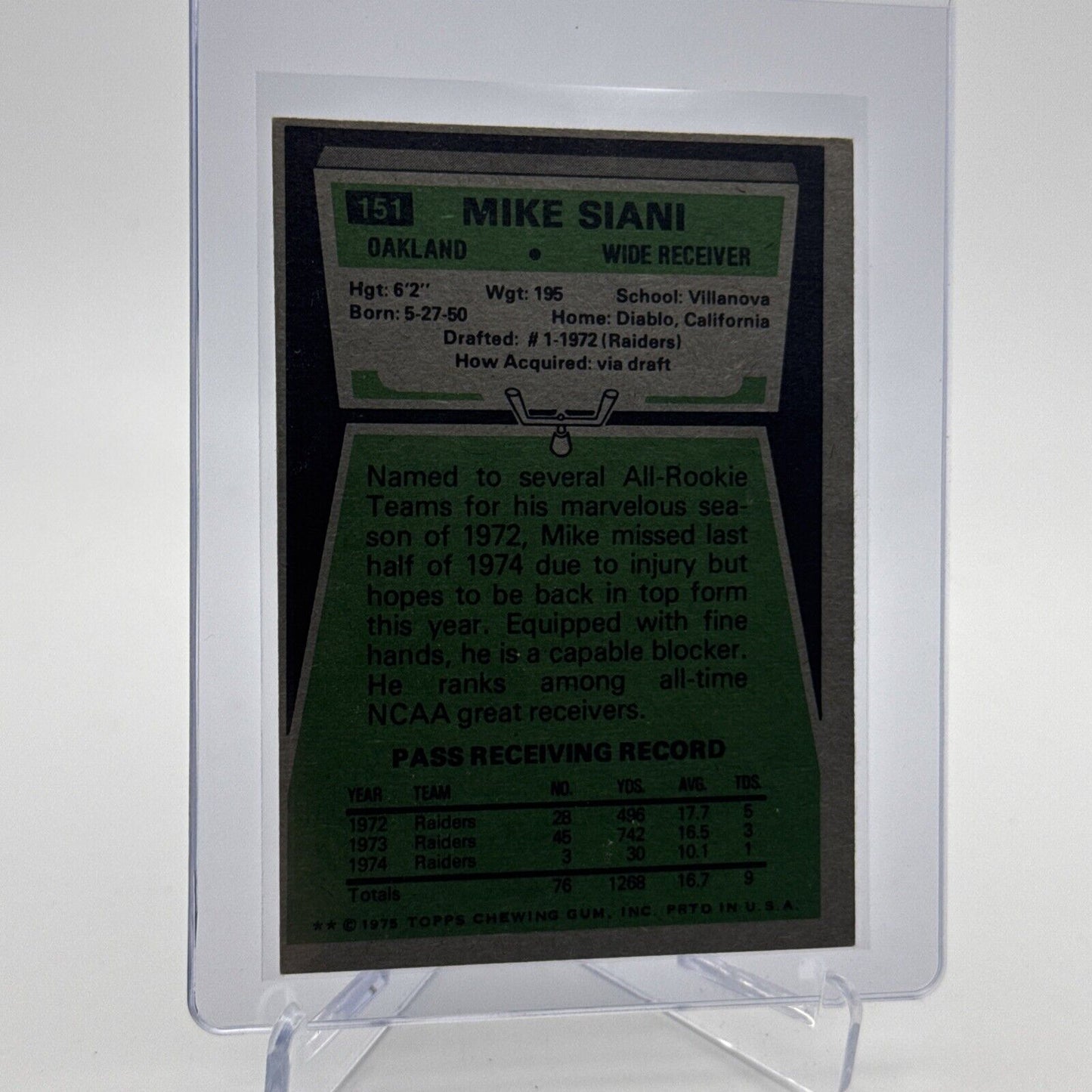 1975 Topps Mike Siani Football Card #151 NM Quality #4 FREE SHIPPING