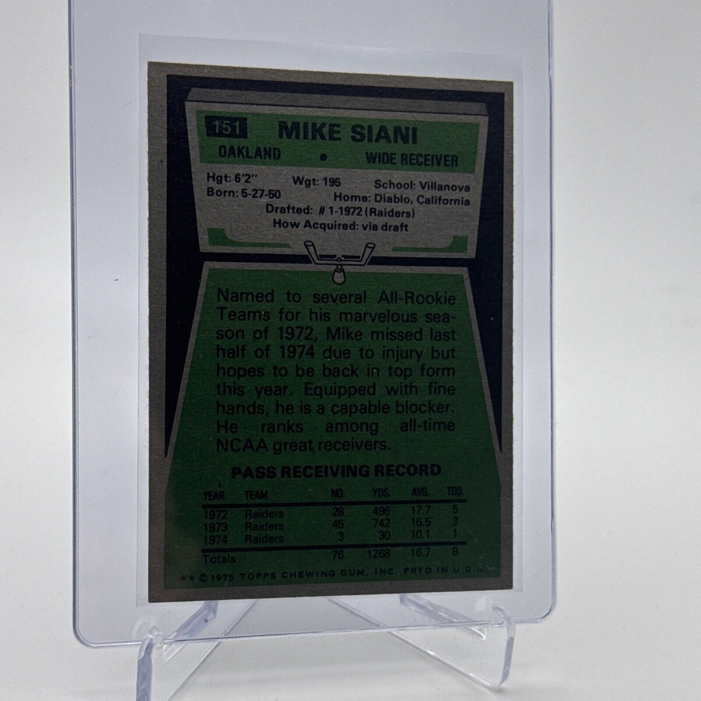 1975 Topps Mike Siani Football Card #151 NM Quality #5 FREE SHIPPING