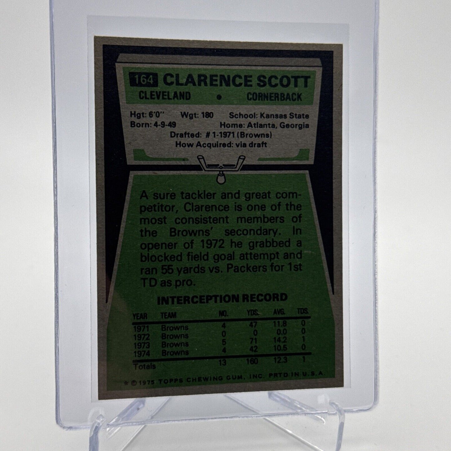 1975 Topps Clarence Scott Football Card #164 NM Quality #2 FREE SHIPPING
