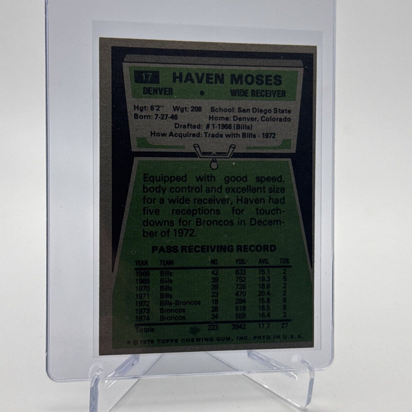 1975 Topps Haven Moses Football Card #17 NM Quality #3 FREE SHIPPING