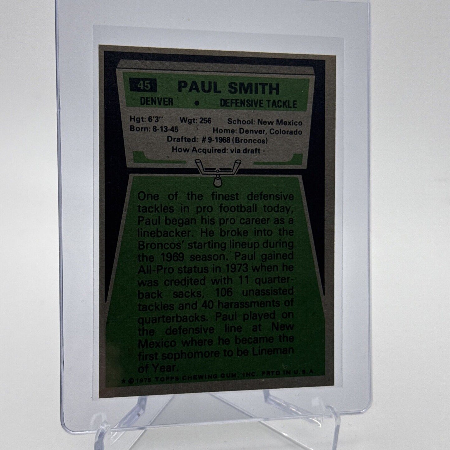 1975 Topps Paul Smith Football Card #45 NM Quality #7 FREE SHIPPING