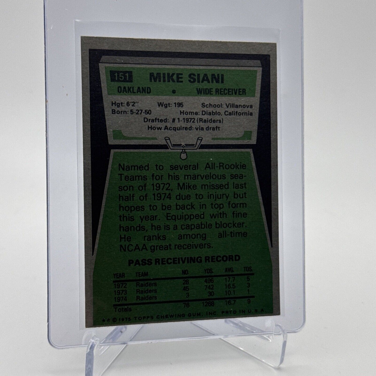 1975 Topps Mike Siani Football Card #151 NM Quality #2 FREE SHIPPING