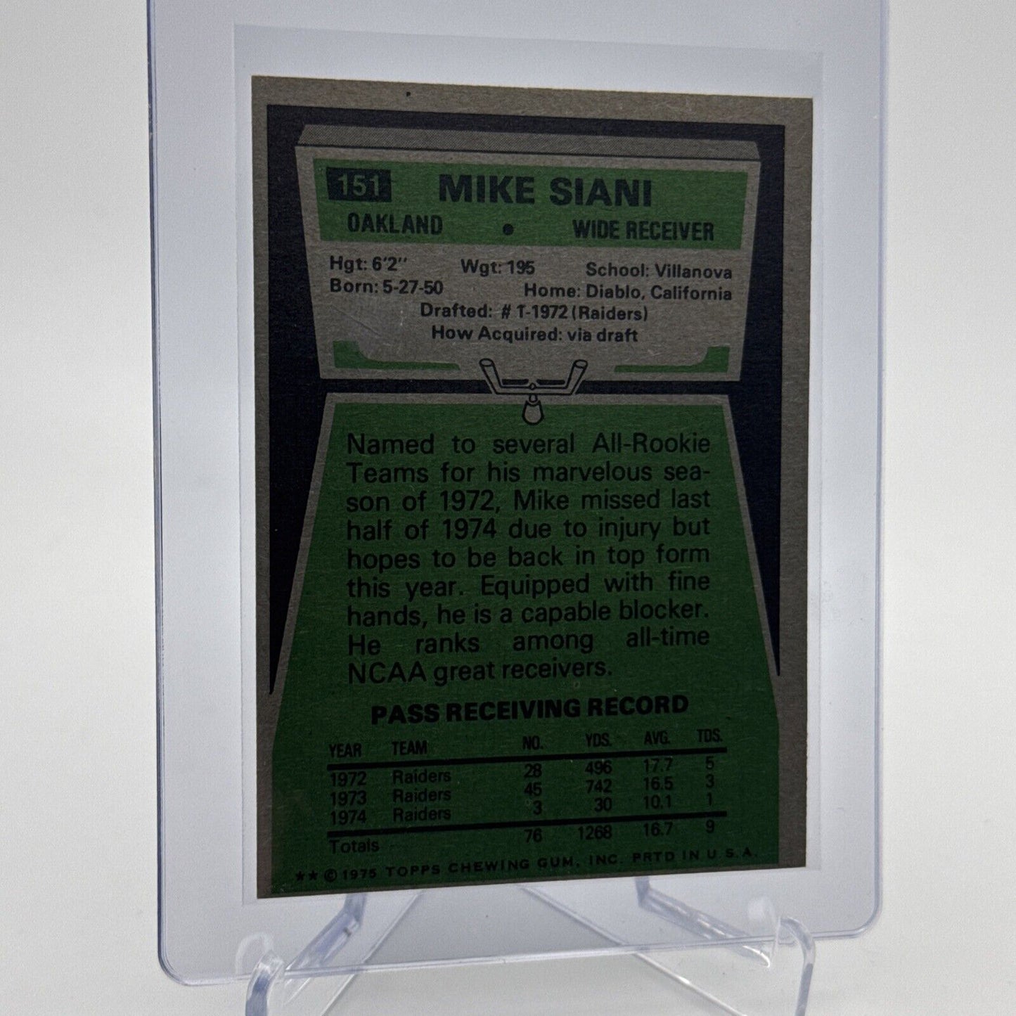 1975 Topps Mike Siani Football Card #151 NM Quality #3 FREE SHIPPING