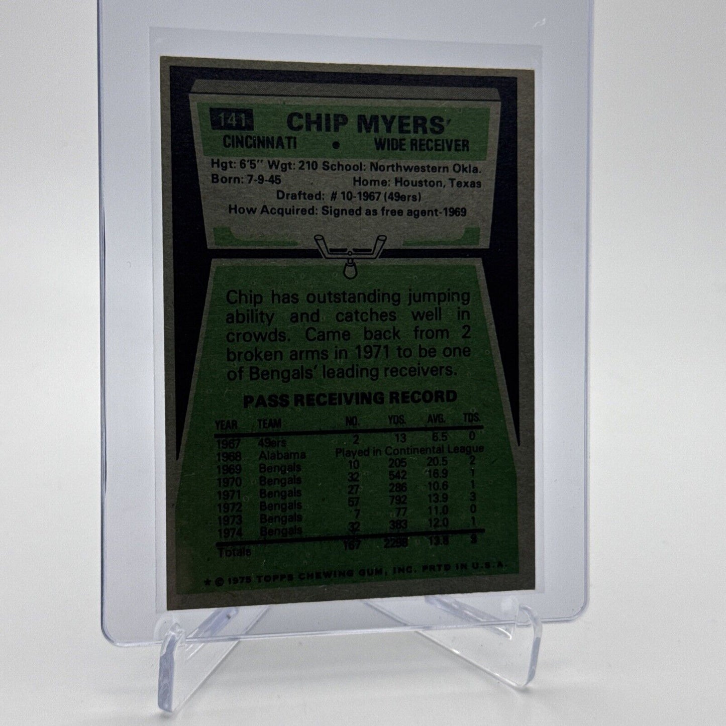 1975 Topps Chip Myers Football Card #141 NM Quality #2 FREE SHIPPING