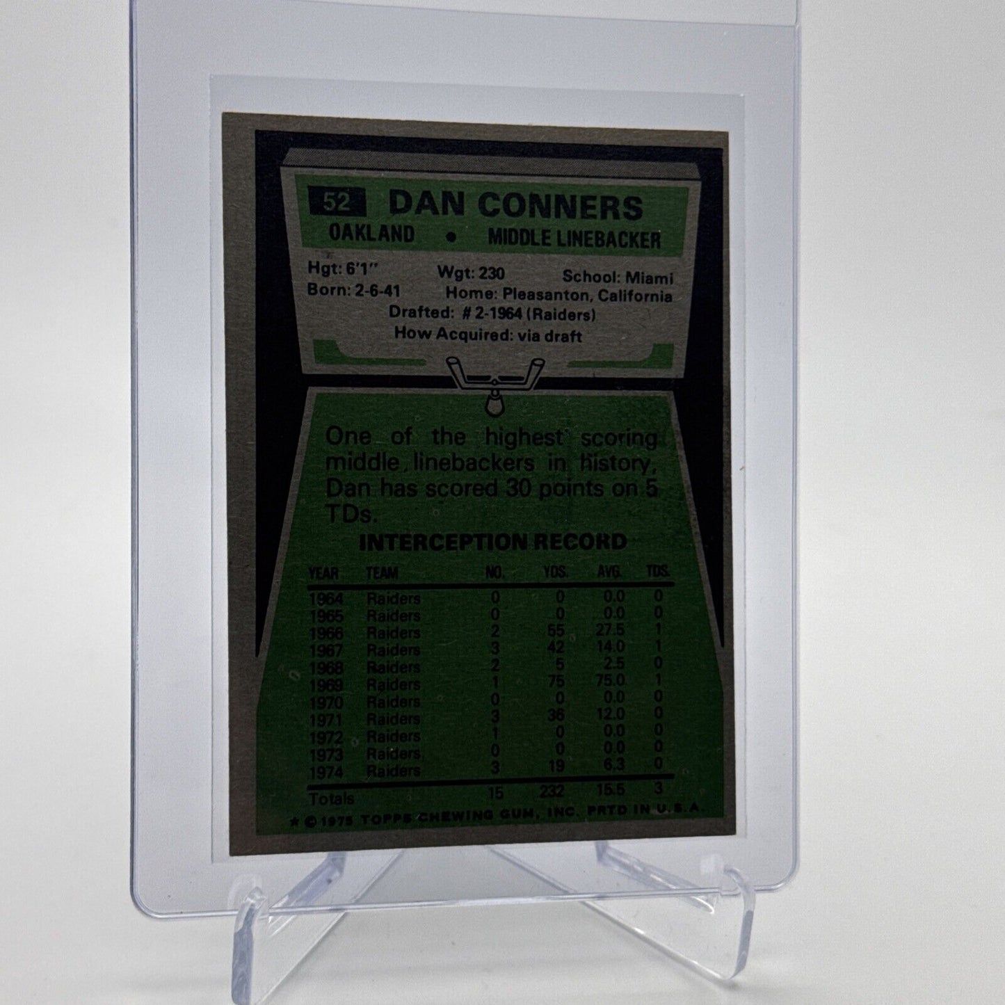 1975 Topps Dan Conners Football Card #52 NM Quality #3 FREE SHIPPING