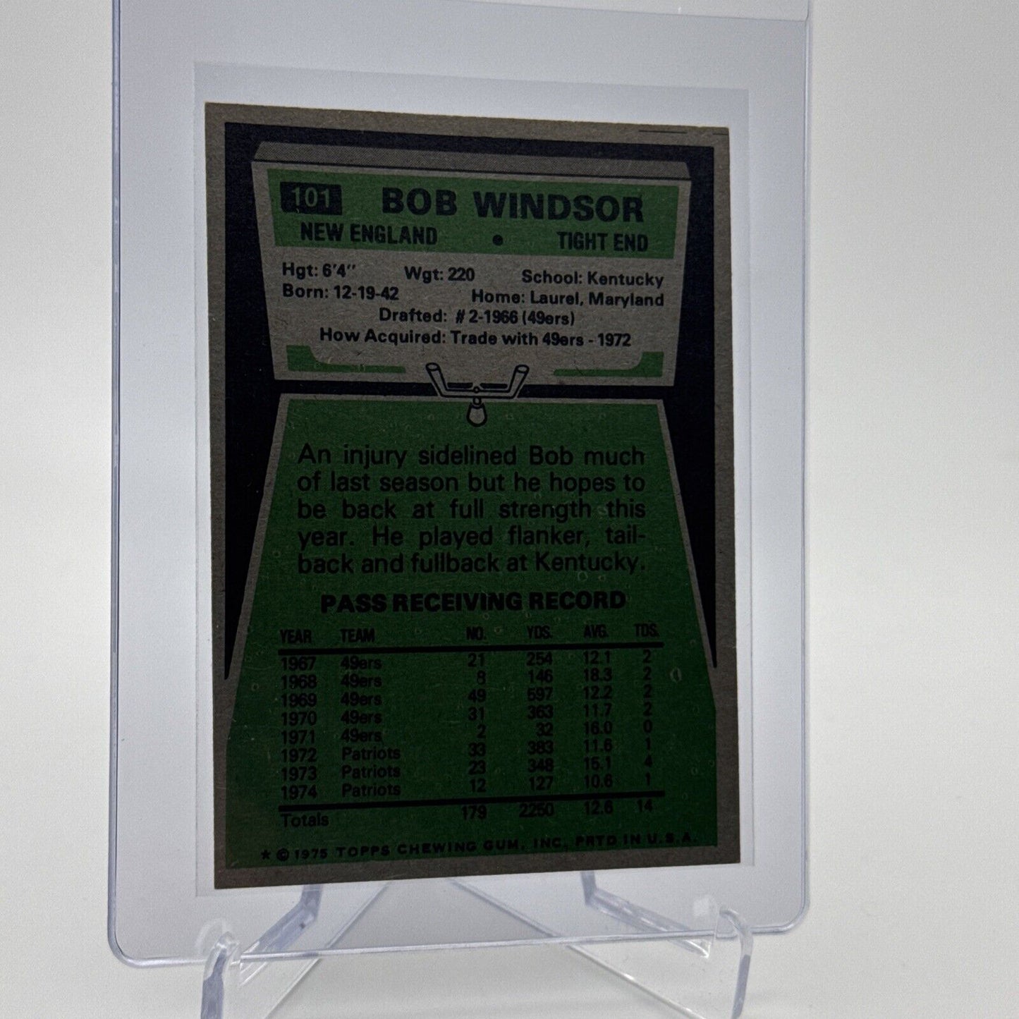 1975 Topps Bob Windsor Football Card #101 NM Quality #3 FREE SHIPPING