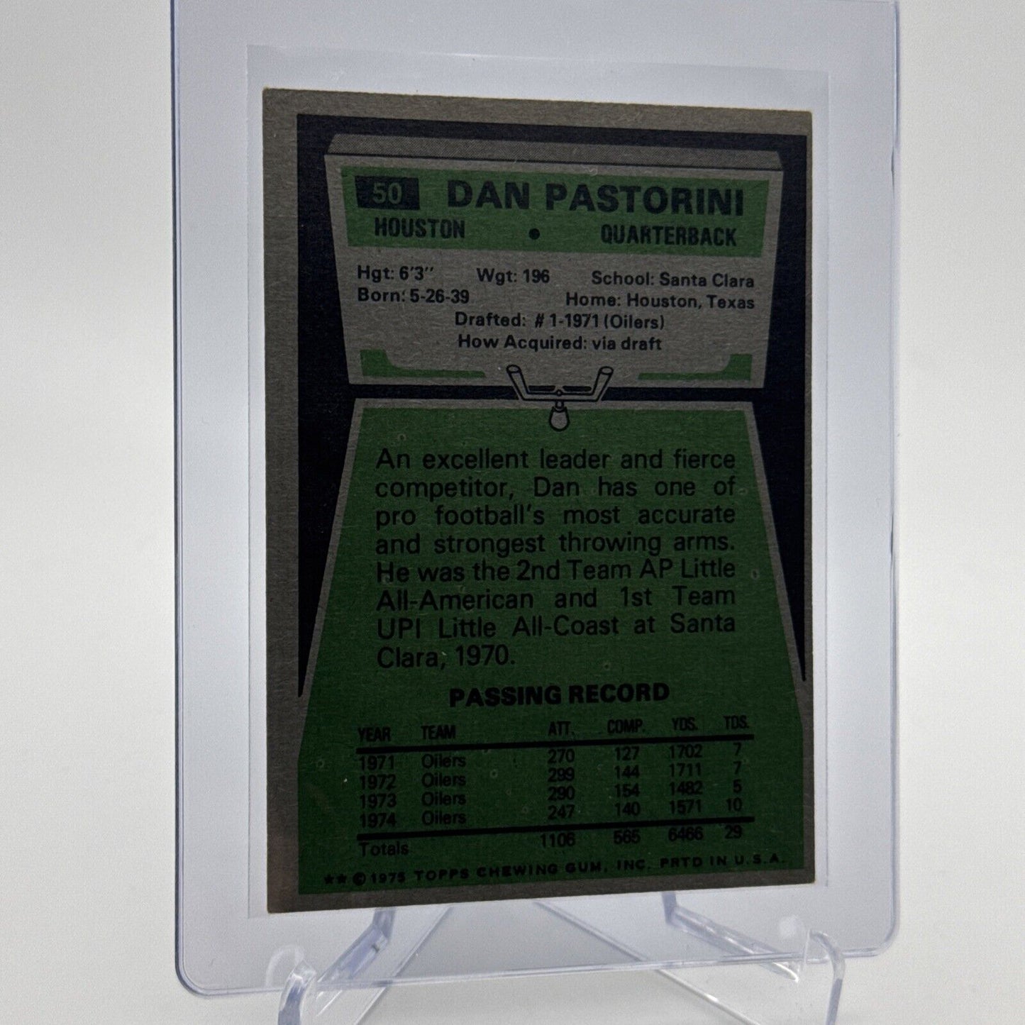 1975 Topps Dan Pastorini Football Card #50 NM Quality #5 FREE SHIPPING