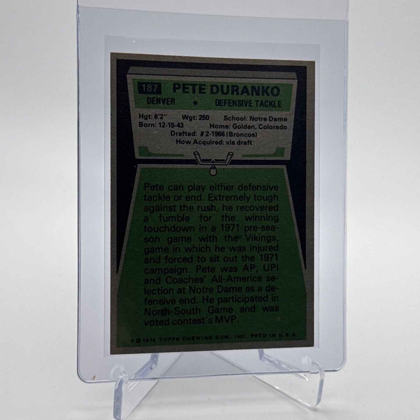 1975 Topps Pete Duranko Football Card #187 NM Quality #5 FREE SHIPPING