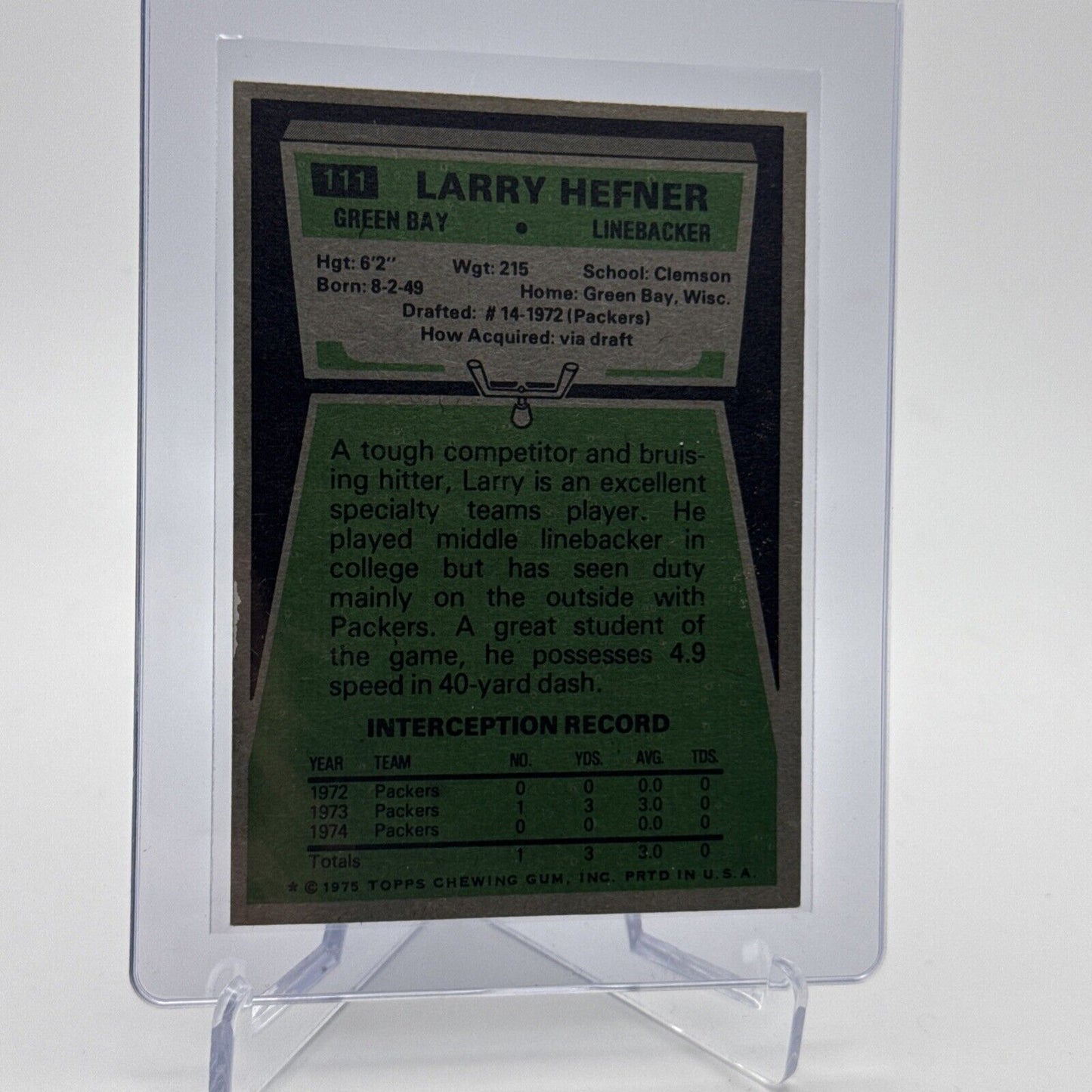 1975 Topps Larry Hefner Football Card #111 NM Quality #3 FREE SHIPPING