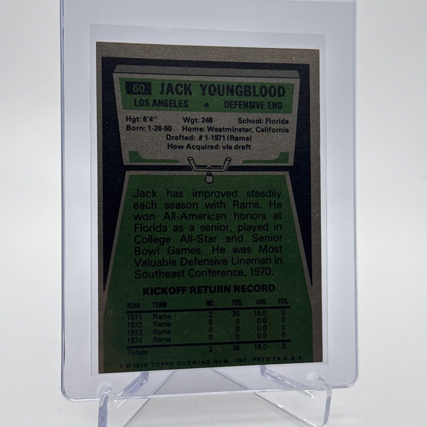 1975 Topps Jack Youngblood Football Card #60 NM Quality #3 FREE SHIPPING