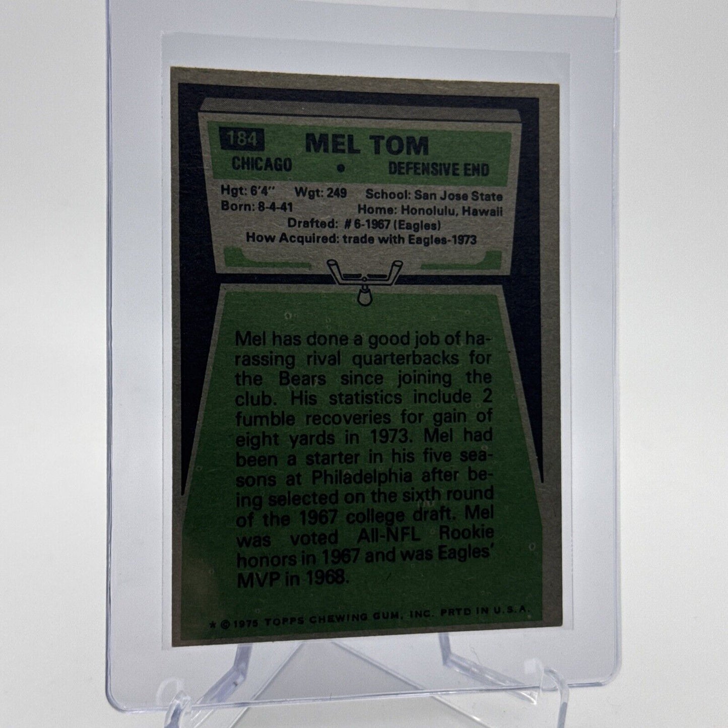 1975 Topps Mel Tom Football Card #184 NM Quality #4 FREE SHIPPING