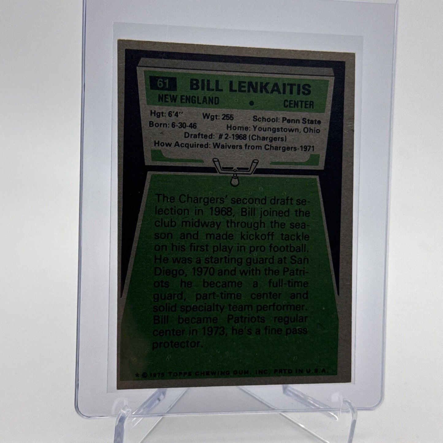 1975 Topps Bill Lenkaitis Football Card #61 NM Quality #5 FREE SHIPPING