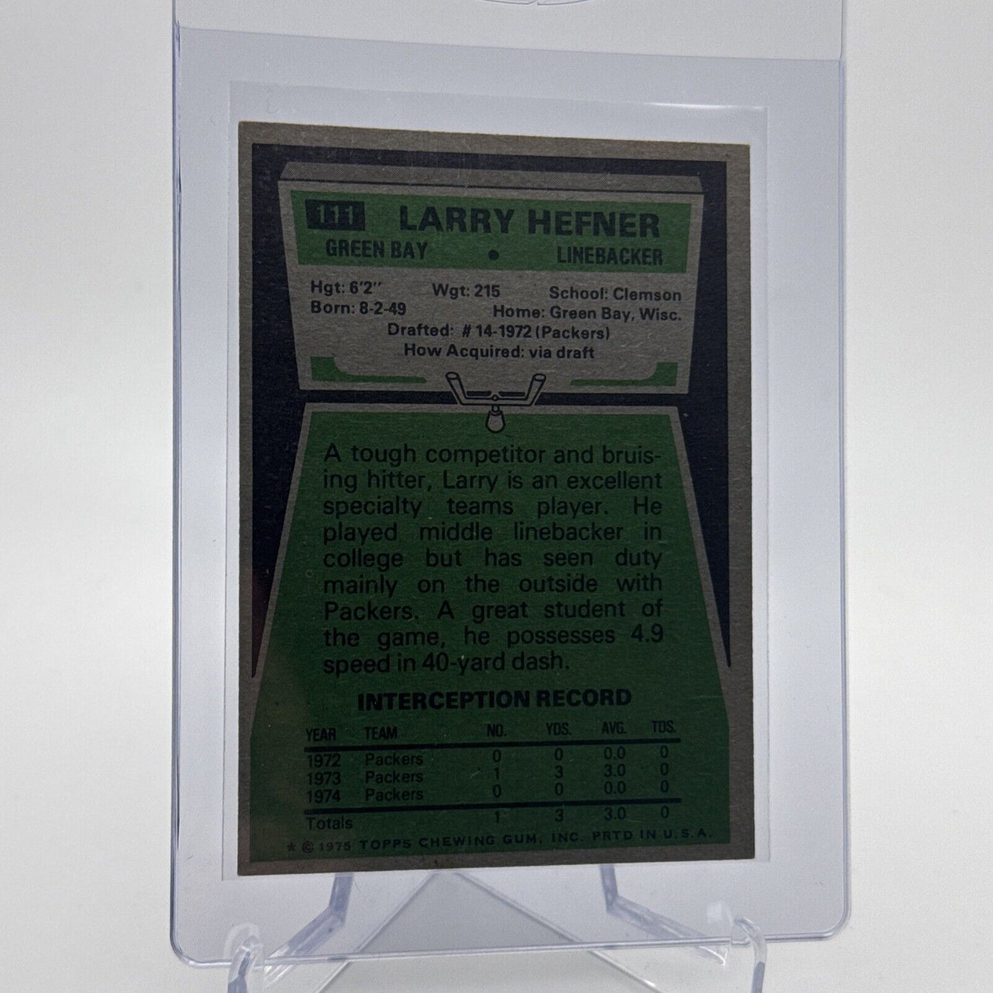 1975 Topps Larry Hefner Football Card #111 NM Quality #2 FREE SHIPPING