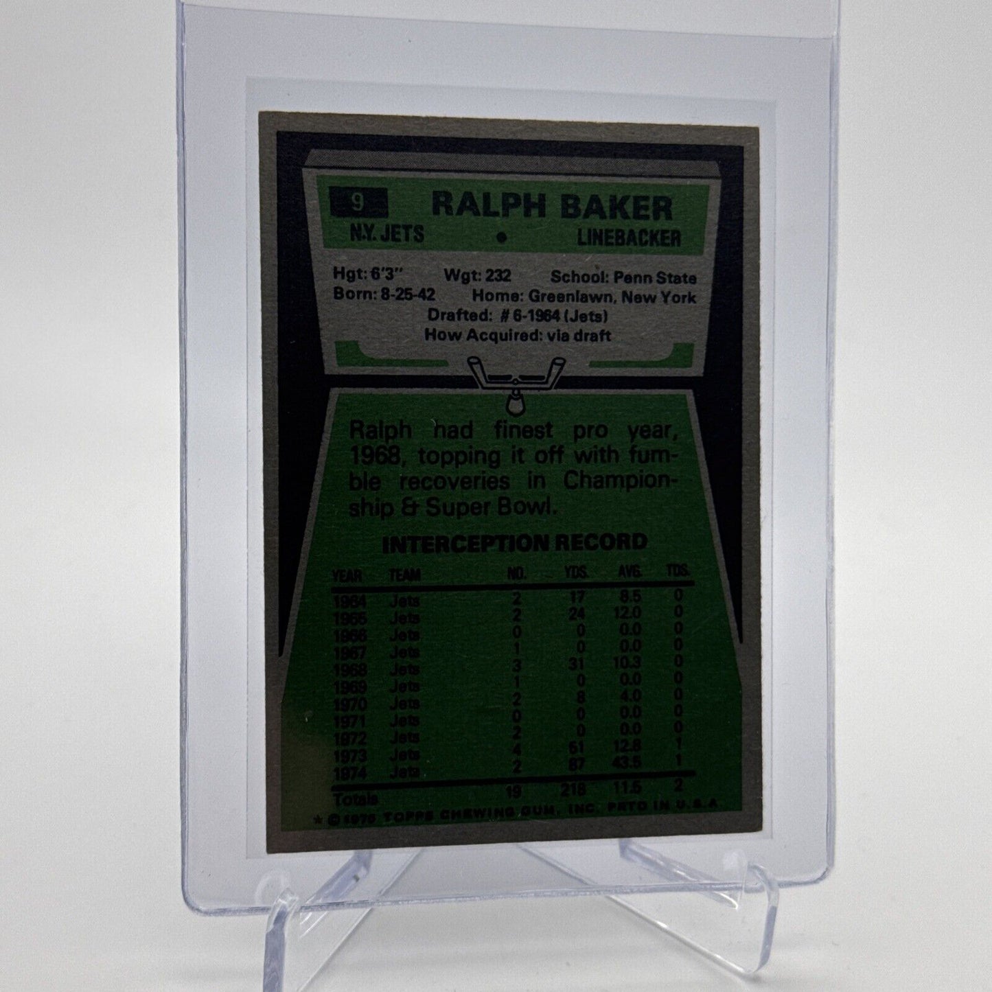 1975 Topps Ralph Baker Football Card #9 NM Quality #5 FREE SHIPPING