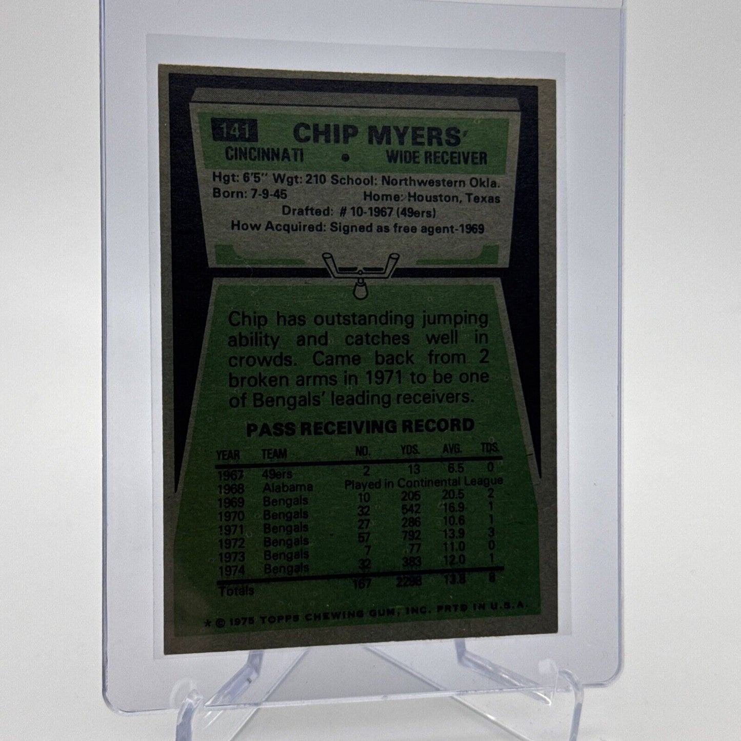 1975 Topps Chip Myers Football Card #141 NM Quality FREE SHIPPING