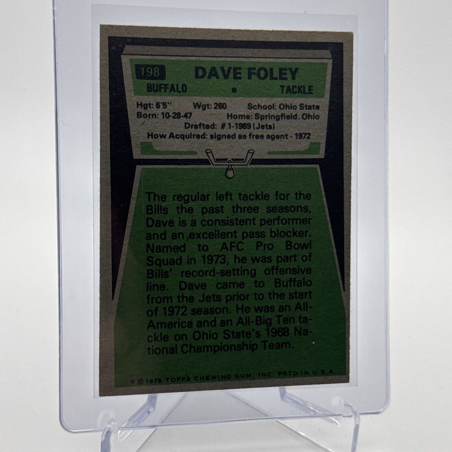 1975 Topps Dave Foley Football Card #198 NM Quality #3 FREE SHIPPING