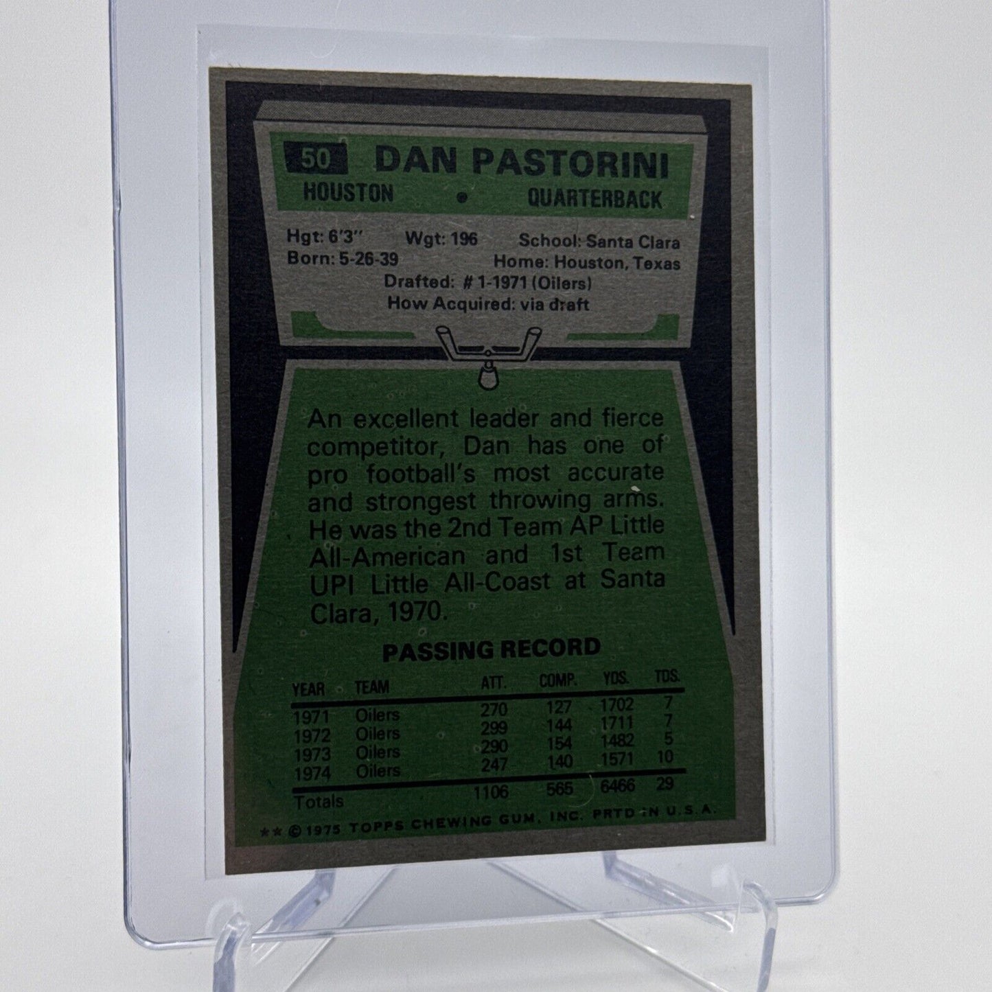 1975 Topps Dan Pastorini Football Card #50 NM Quality #4 FREE SHIPPING