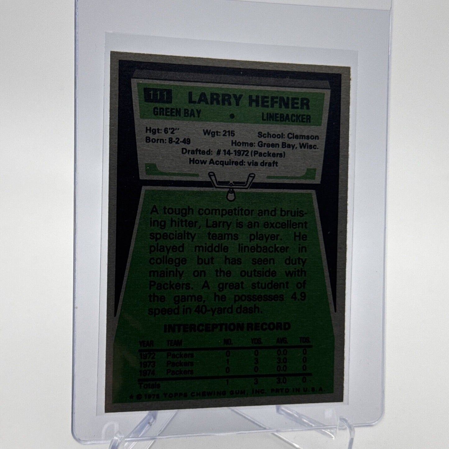 1975 Topps Larry Hefner Football Card #111 NM Quality #5 FREE SHIPPING