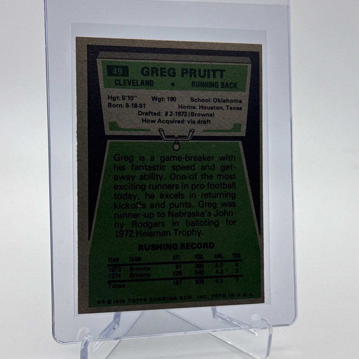 1975 Topps Greg Pruitt Football Card #49 NM Quality #3 FREE SHIPPING