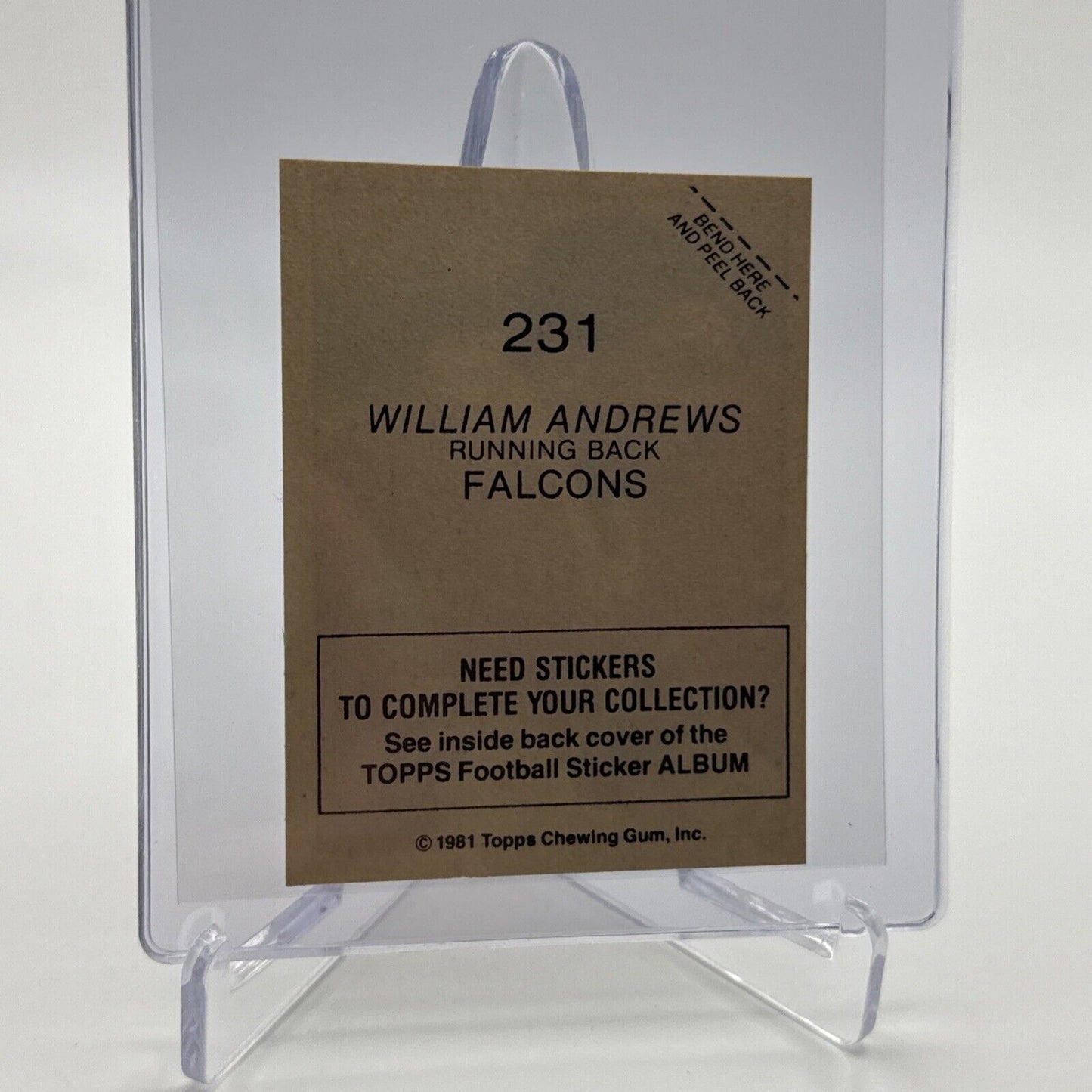 1981 Topps William Andrews Football Sticker Card #231 NM-MT FREE SHIPPING
