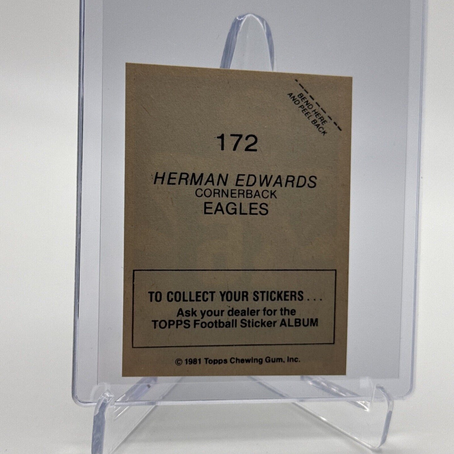 1981 Topps Herman Edwards Football Sticker Card #172 NM-MT FREE SHIPPING