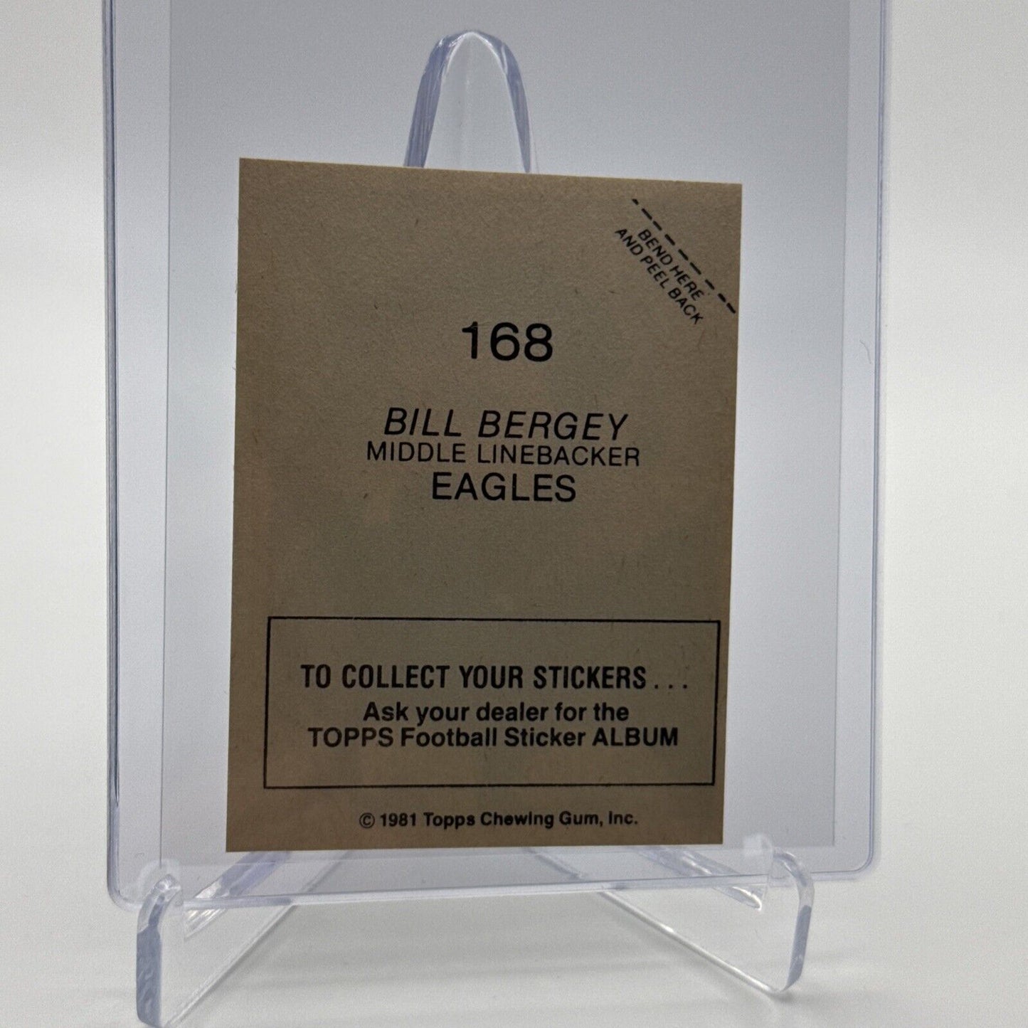 1981 Topps Bill Bergey Football Sticker Card #168 NM-MT FREE SHIPPING
