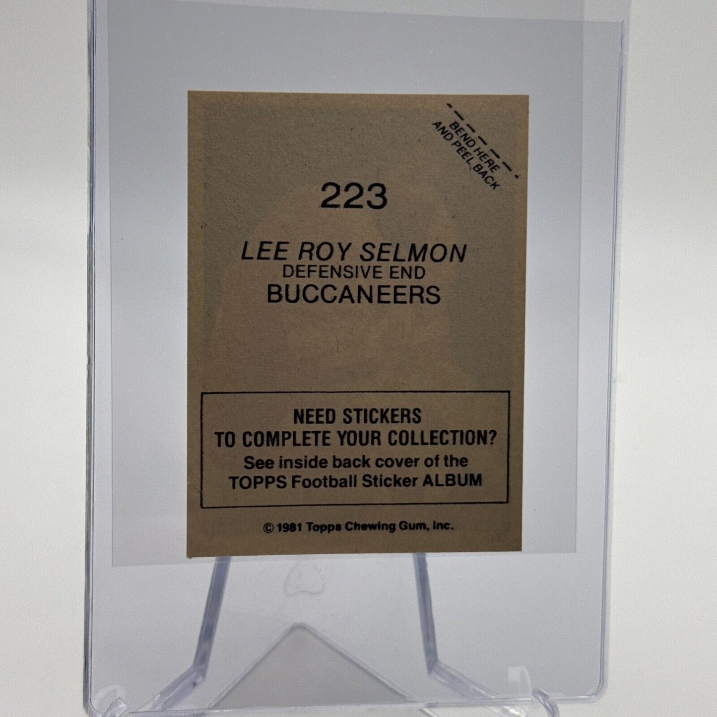 1981 Topps Lee Roy Selmon Football Sticker Card #223 NM-MT FREE SHIPPING