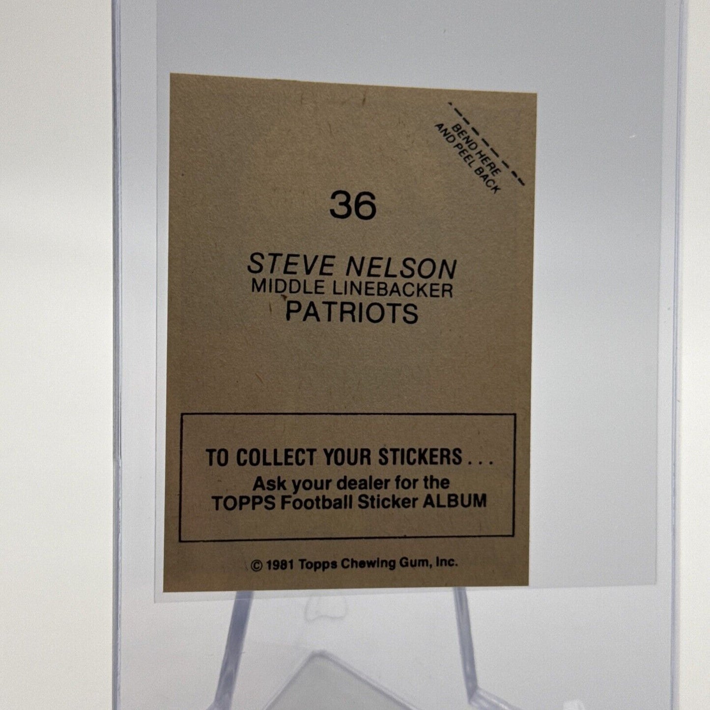 1981 Topps Steve Nelson Football Sticker Card #36 NM-MT FREE SHIPPING