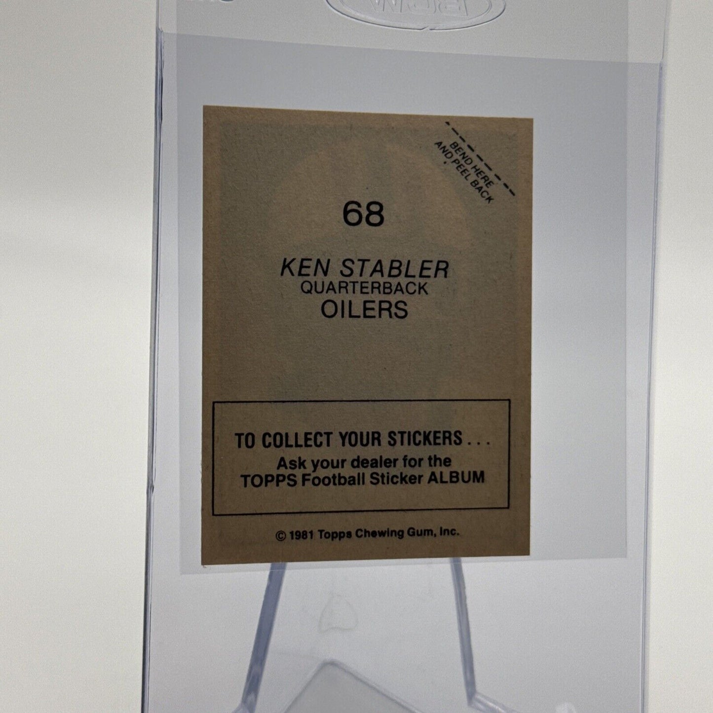 1981 Topps Ken Stabler Football Sticker Card #68 NM-MT FREE SHIPPING