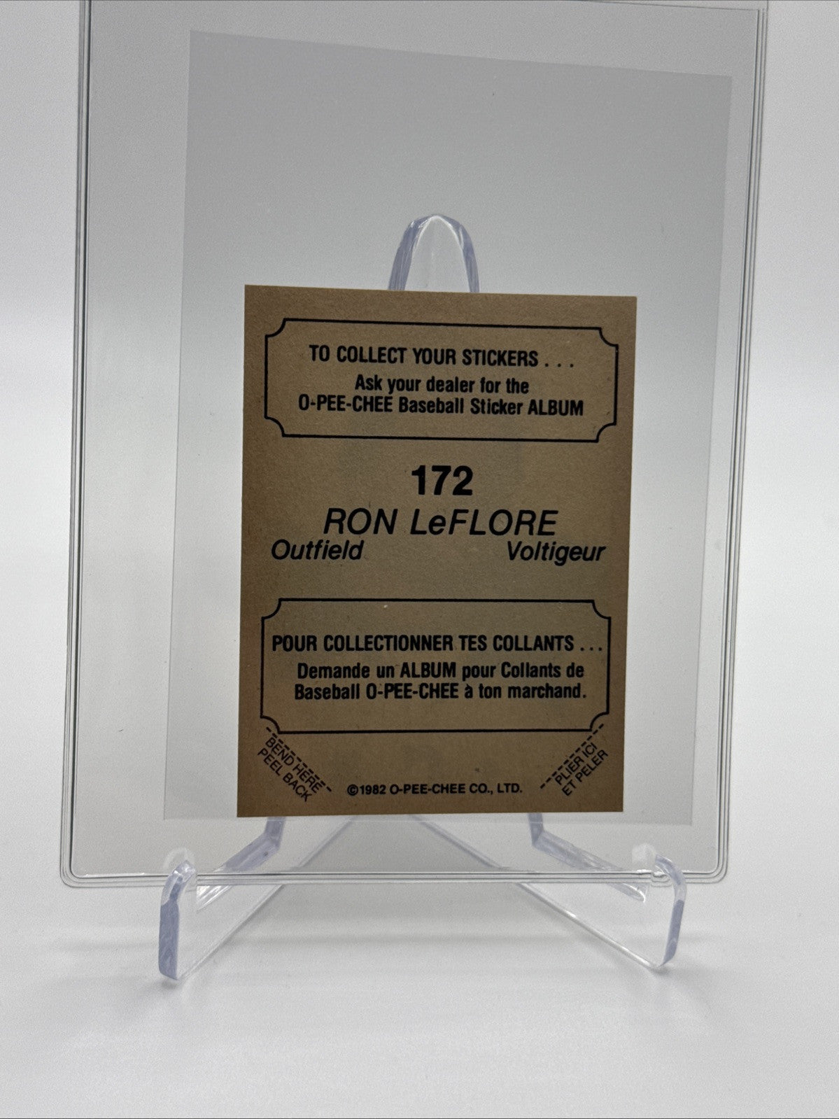 1982 O-Pee-Chee Stickers Ron LeFlore Baseball Card #172 NM-MT FREE SHIPPING