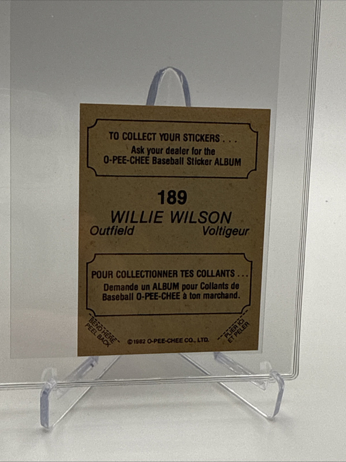1982 O-Pee-Chee Stickers Willie Wilson Baseball Card #189 NM-MT FREE SHIPPING
