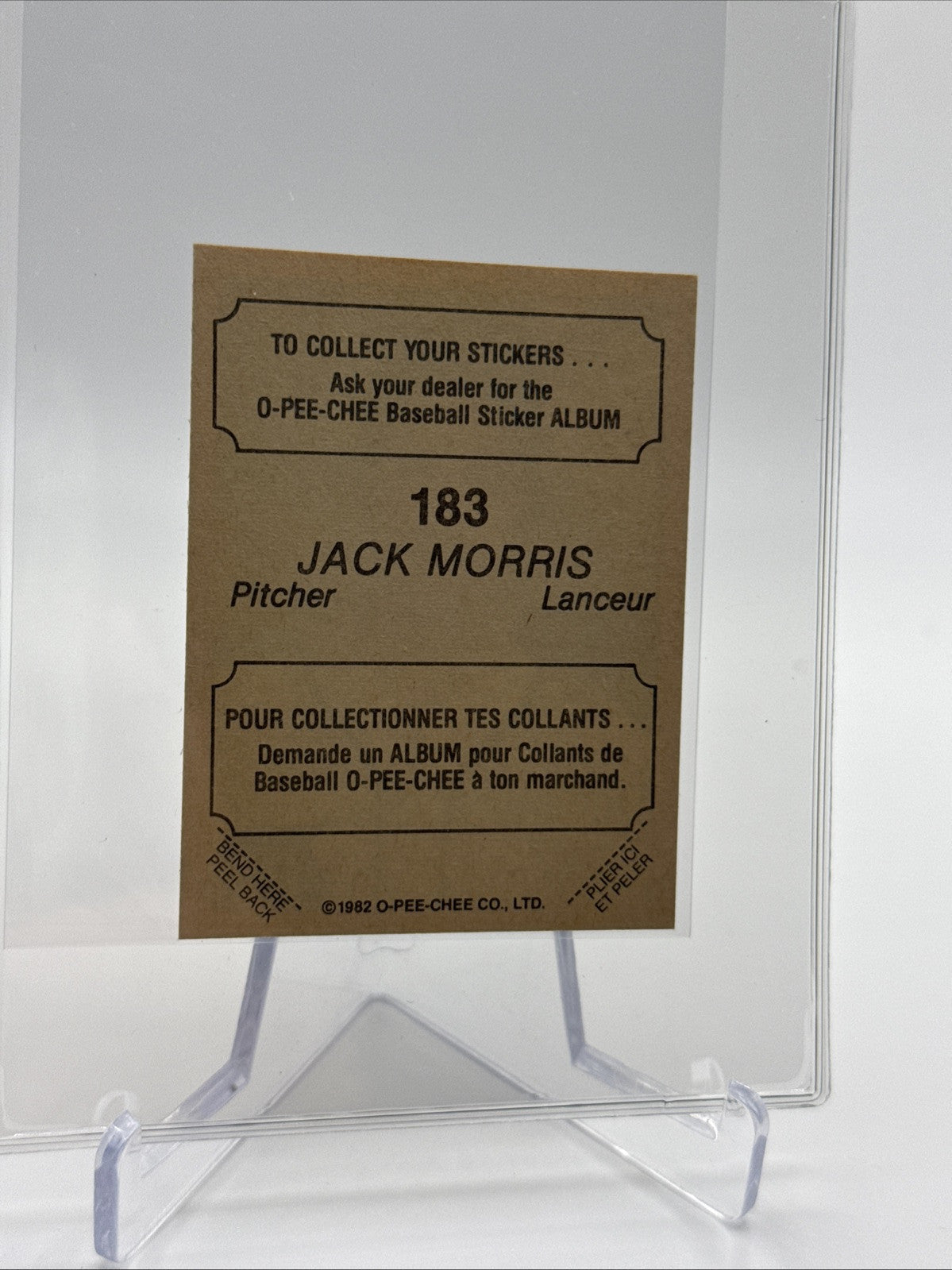 1982 O-Pee-Chee Stickers Jack Morris Baseball Card #183 NM-MT FREE SHIPPING