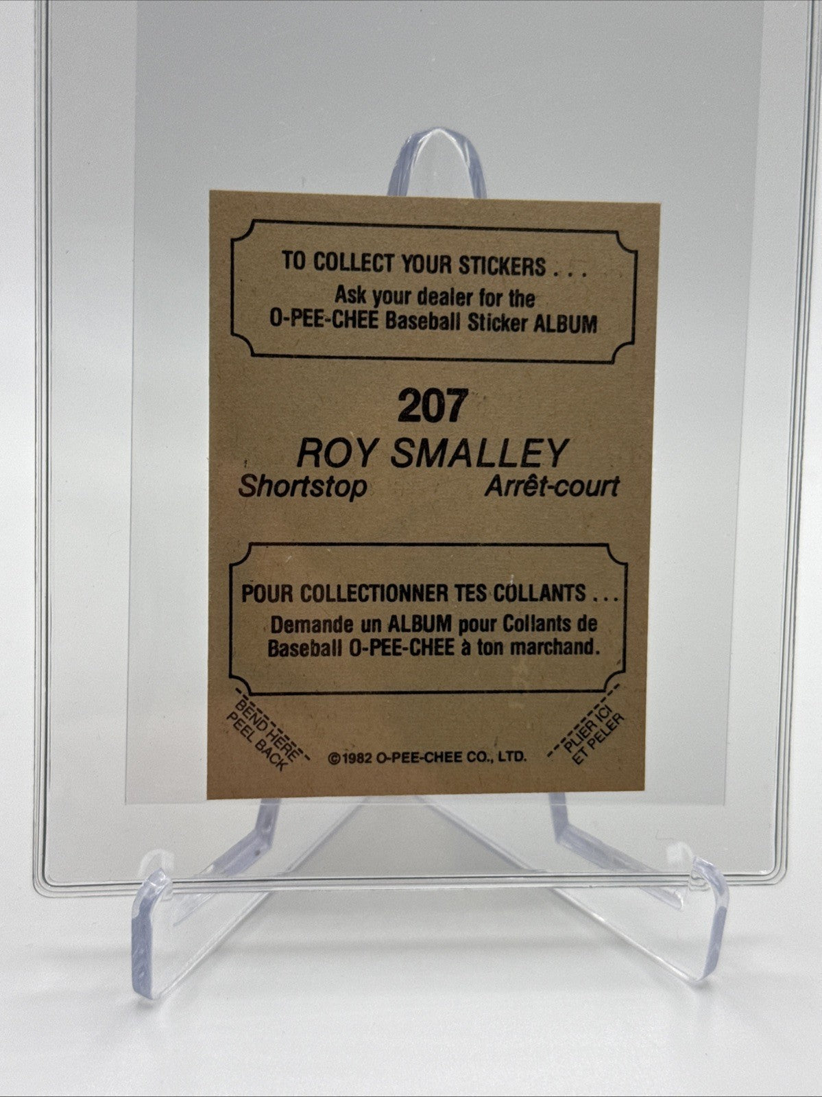 1982 O-Pee-Chee Stickers Roy Smalley Baseball Card #207 NM-MT FREE SHIPPING