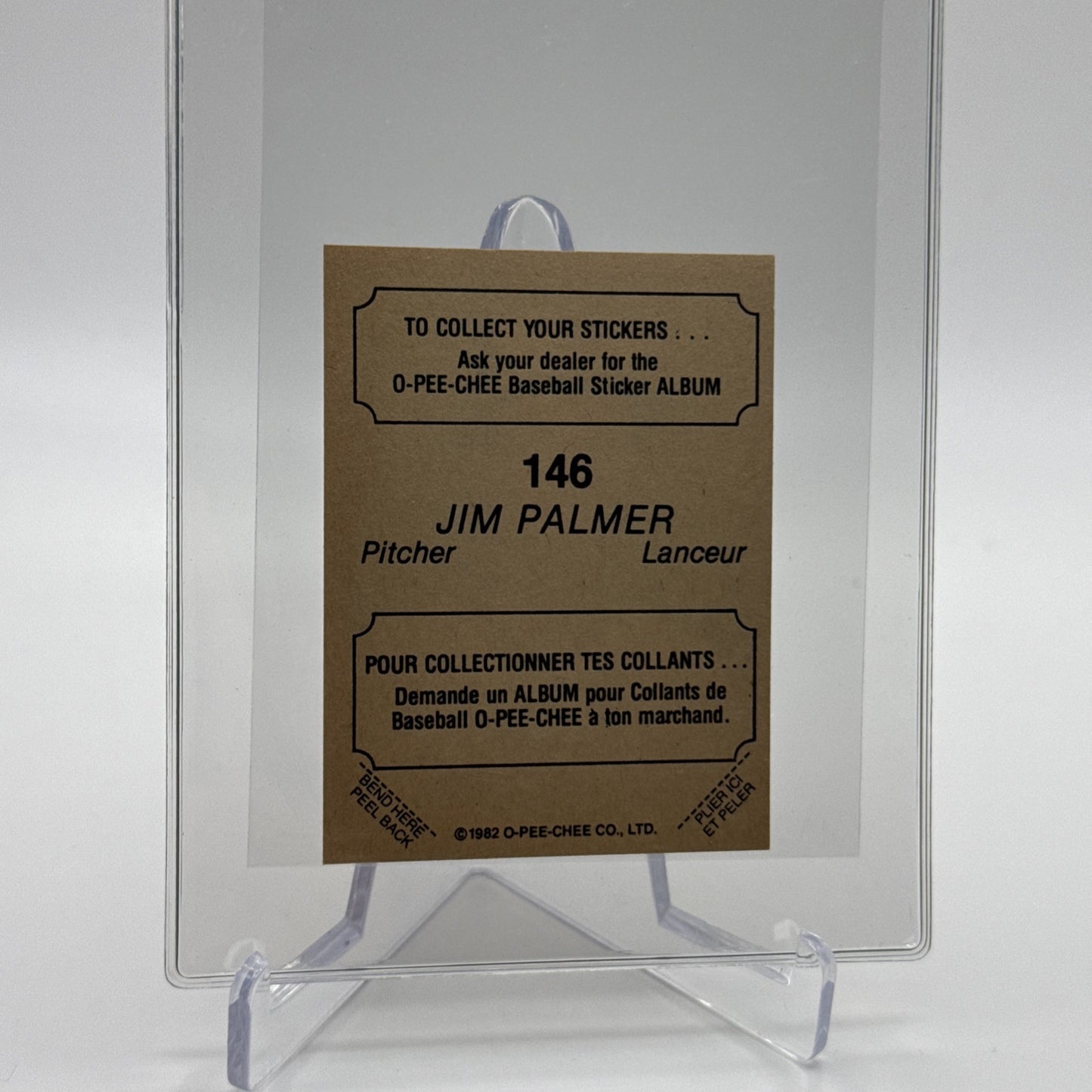 1982 O-Pee-Chee Stickers Jim Palmer Baseball Card #146 NM-MT FREE SHIPPING