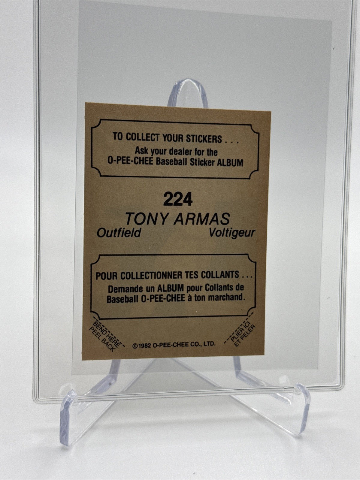 1982 O-Pee-Chee Stickers Tony Armas Baseball Card #224 NM-MT FREE SHIPPING