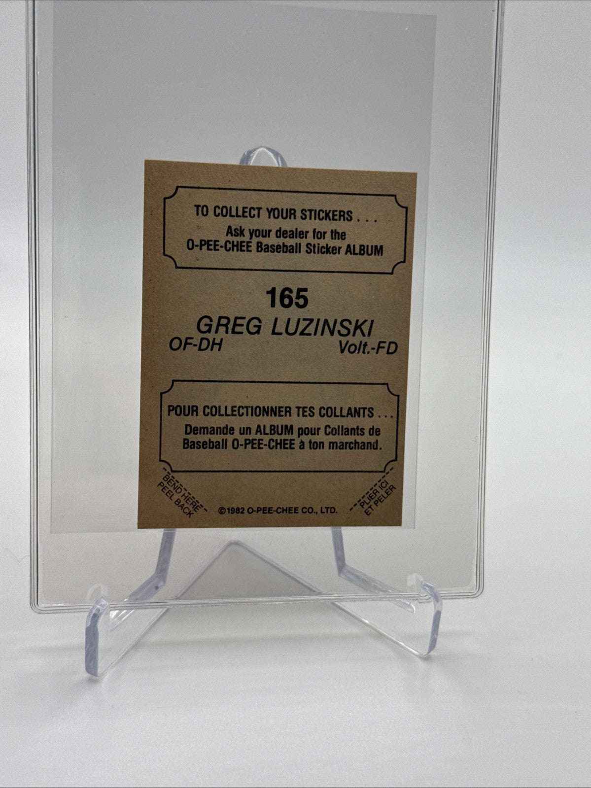 1982 O-Pee-Chee Stickers Greg Luzinski Baseball Card #165 NM-MT FREE SHIPPING